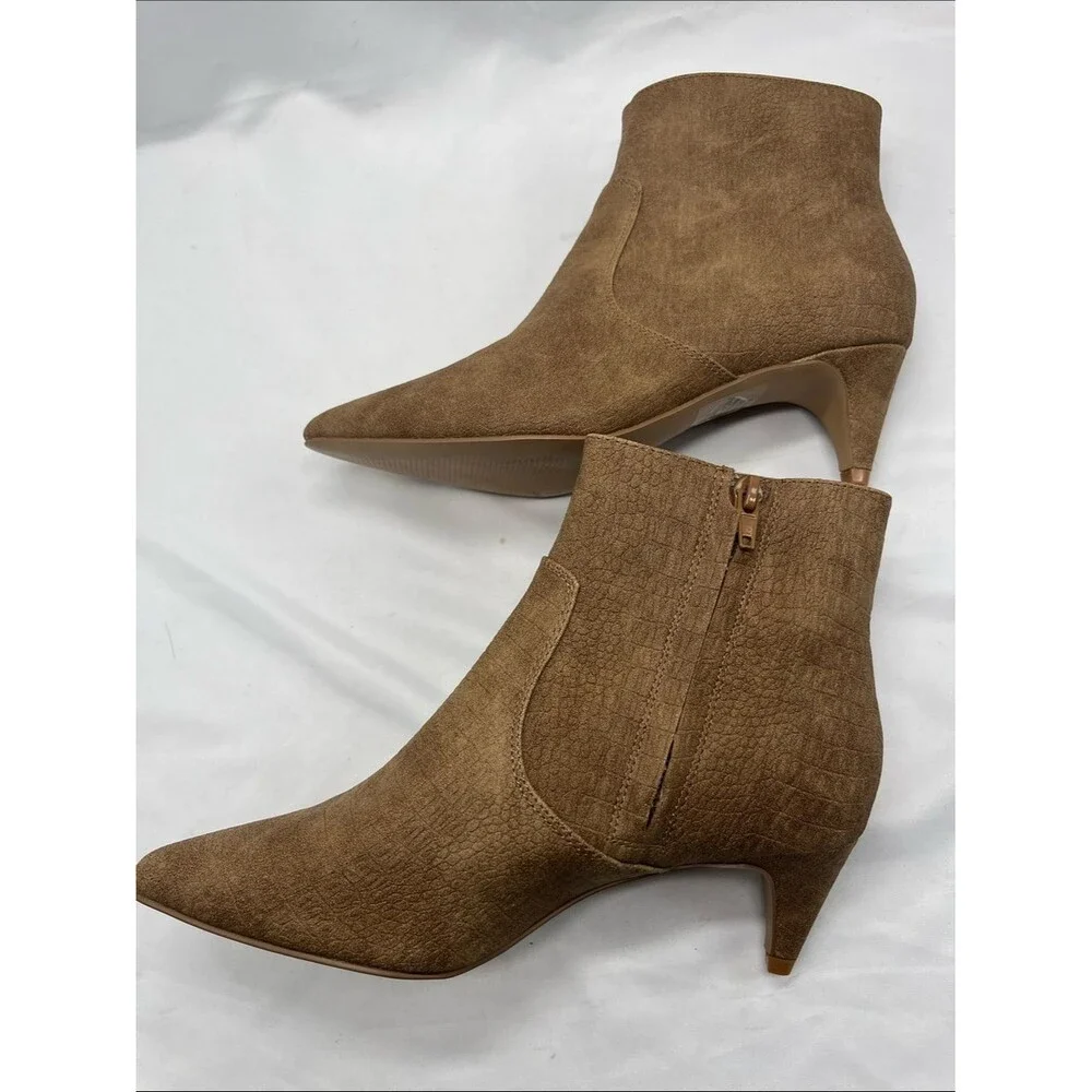 NWT Express Faux Croc Tan Kitten Heel Ankle Boots
